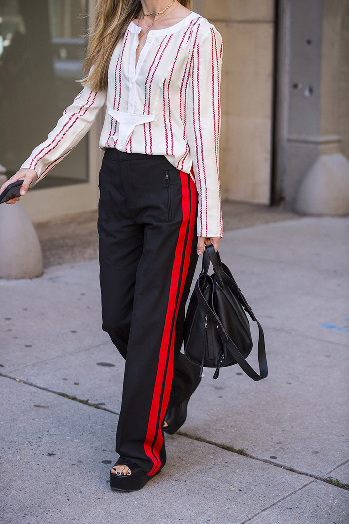 条纹运动裤大热，看时装周街拍新潮流