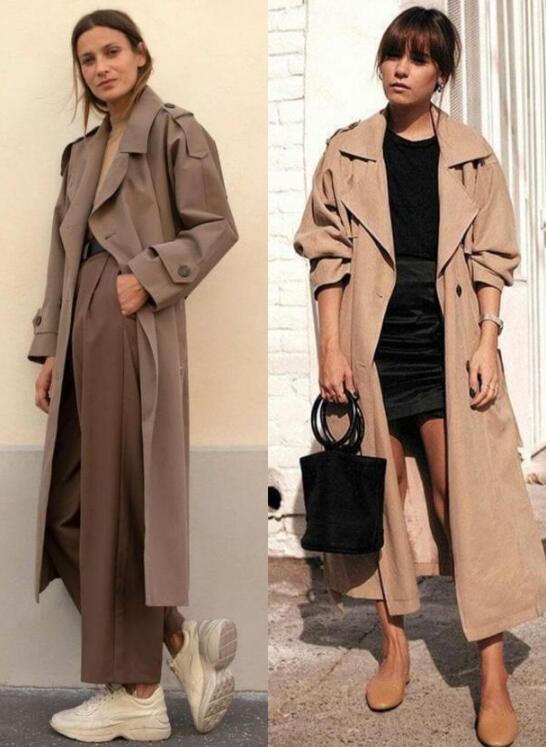 卡其色风衣 黑色打底裤