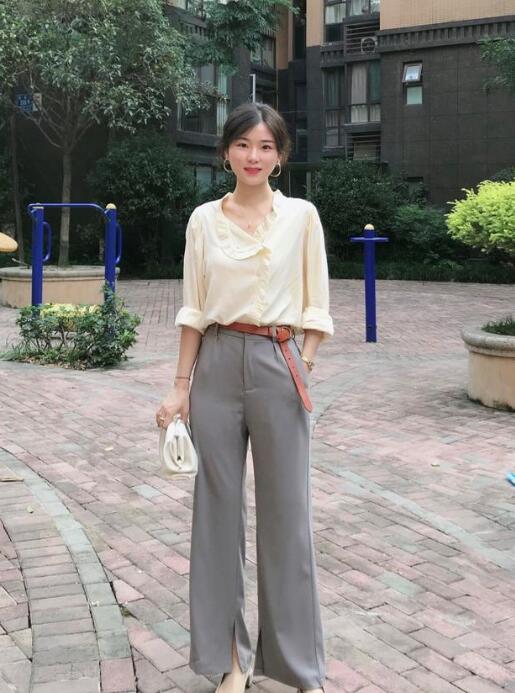 娃娃领衬衫 阔腿裤