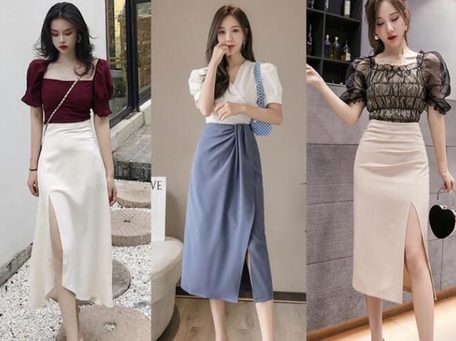 高开衩半身裙 挂脖式吊带