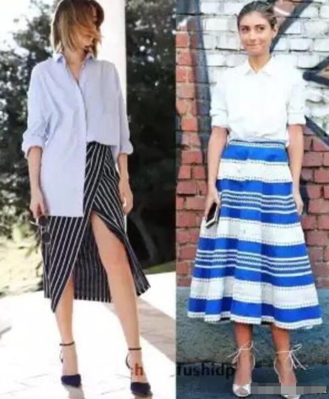 条纹裙 白衬衫