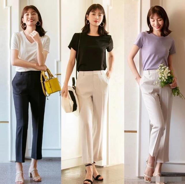 纯色T恤  西装裤