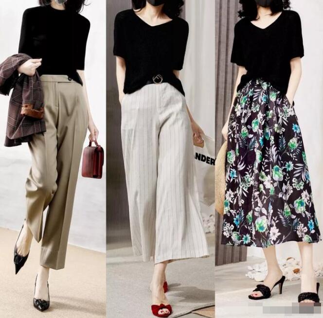 黑色T恤 卡其色西装裤