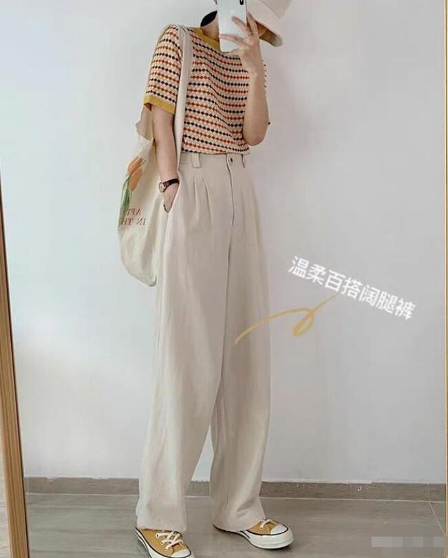 棉麻风阔腿裤