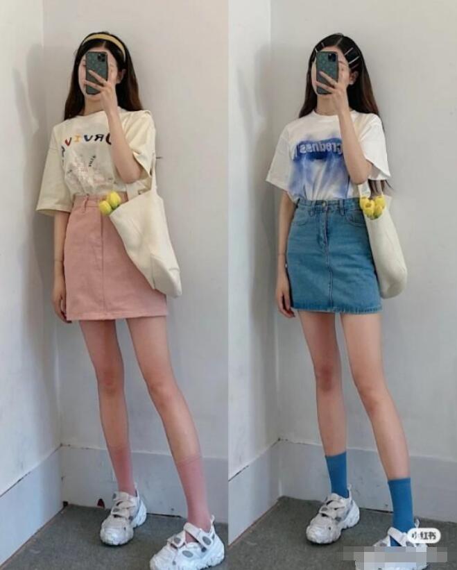 短T 牛仔短裙 帆布鞋