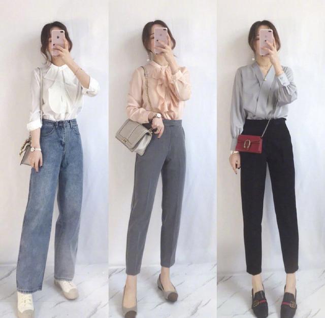 白色衬衣 牛仔阔腿裤