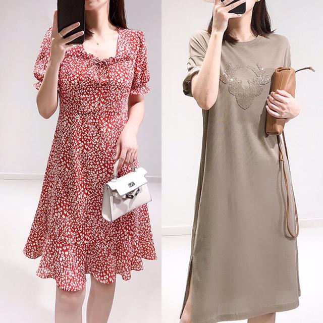 红色小碎花连衣裙 高跟鞋