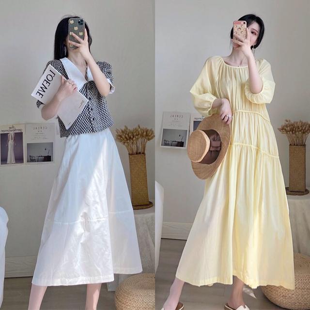 黄色休闲宽松连衣裙 夏日凉拖