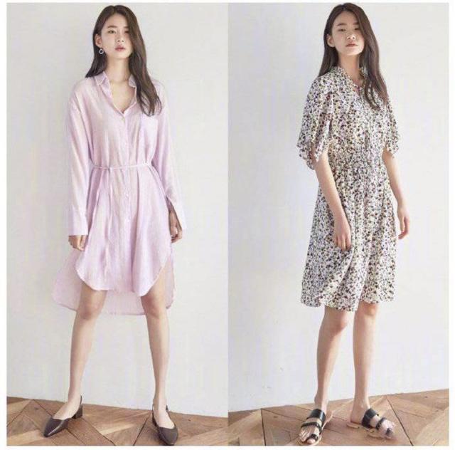 粉色衬衣连衣裙 尖头奶奶鞋