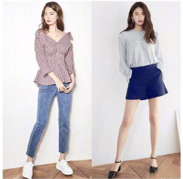 蓝色长袖T恤 蓝色短裙