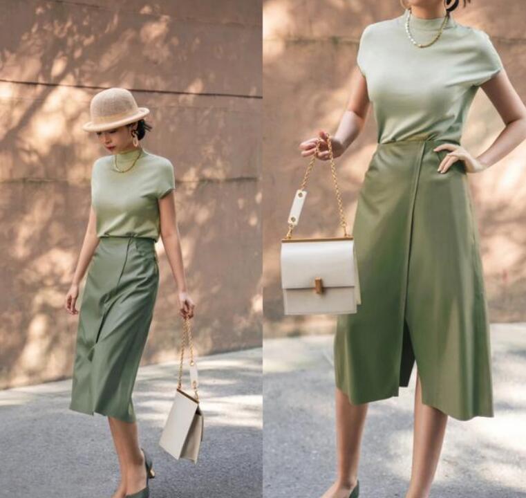 绸缎半身裙 衬衫