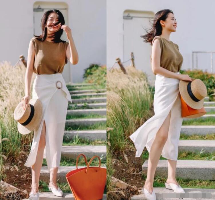 背心 开叉半身裙