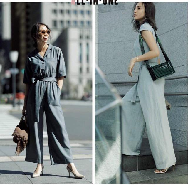 蓝色连体裤 高跟鞋