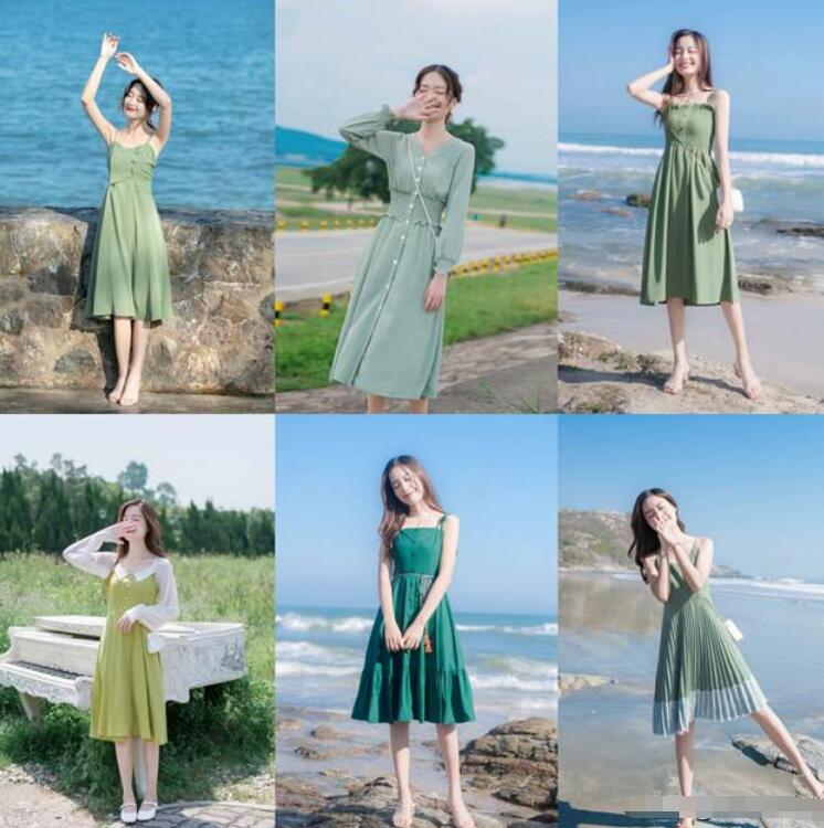 牛油果绿连衣裙