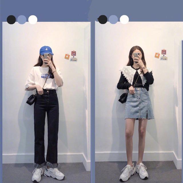 白色T恤 黑色直筒牛仔裤