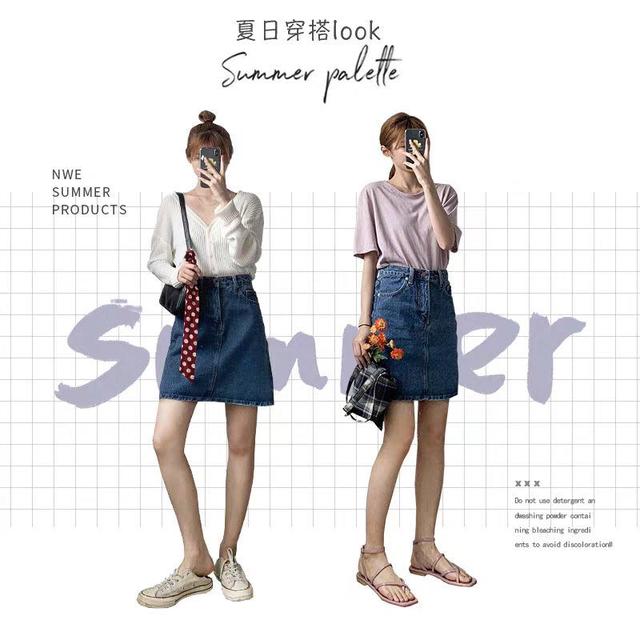 白色V领针织衫 牛仔小短裙