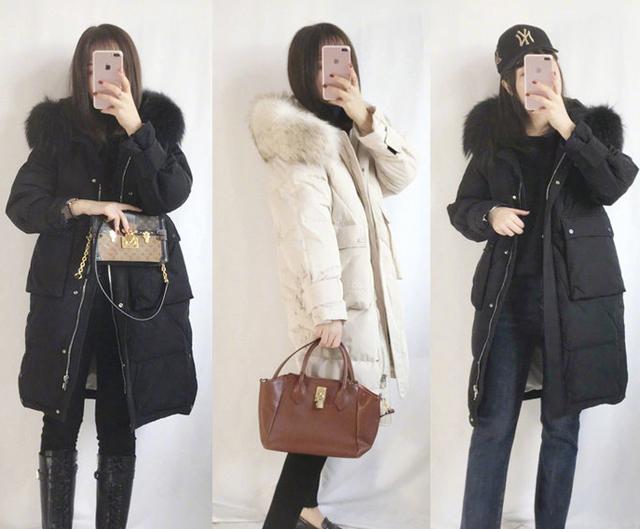 黑色羽绒服 黑色毛衣 休闲牛仔裤 白色帆布鞋