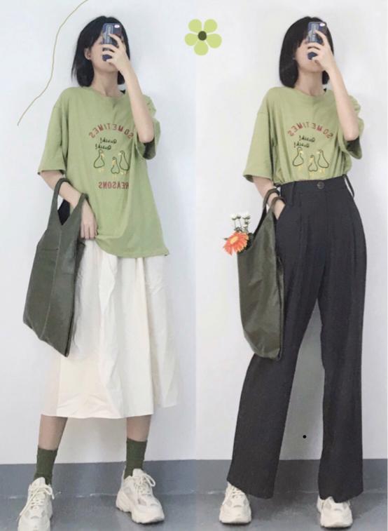 绿色的t恤衫 短裤 休闲裤