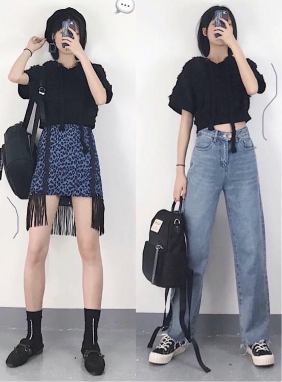 黑色T恤 阔腿裤 半身裙