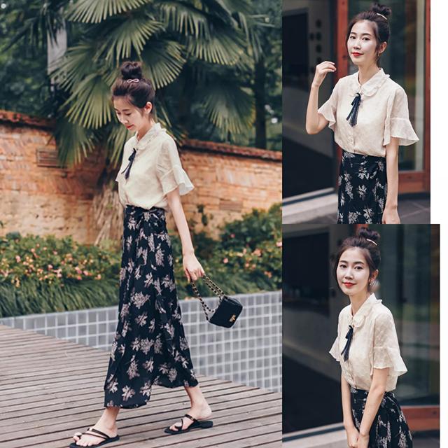 雪纺衫 雪纺阔腿裤