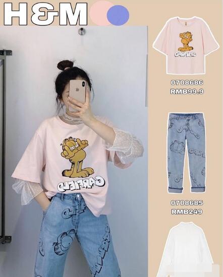 T恤叠穿 阔腿牛仔裤