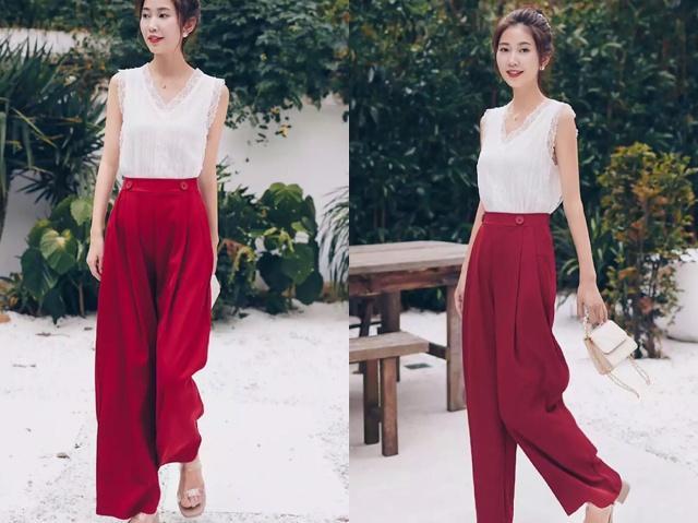 吊带蕾丝背心 雪纺阔腿裤