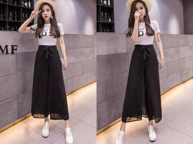 雪纺阔腿裤 字母短T恤