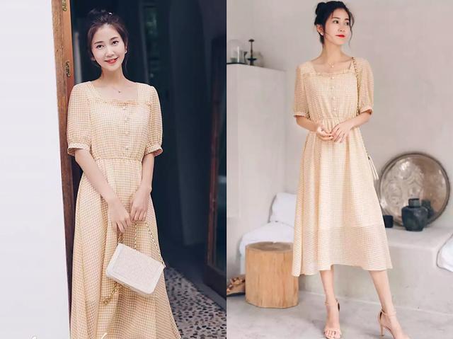 格子冷淡风连衣裙