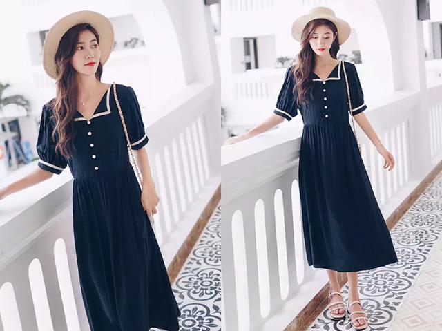 复古风冷淡风连衣裙