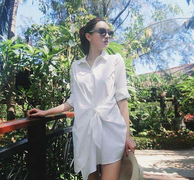 白色绑带衬衫裙