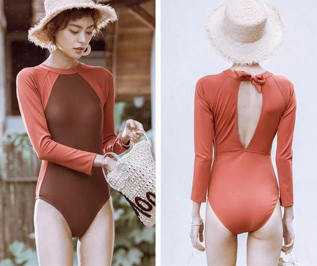 拼色运动风连体三角泳衣