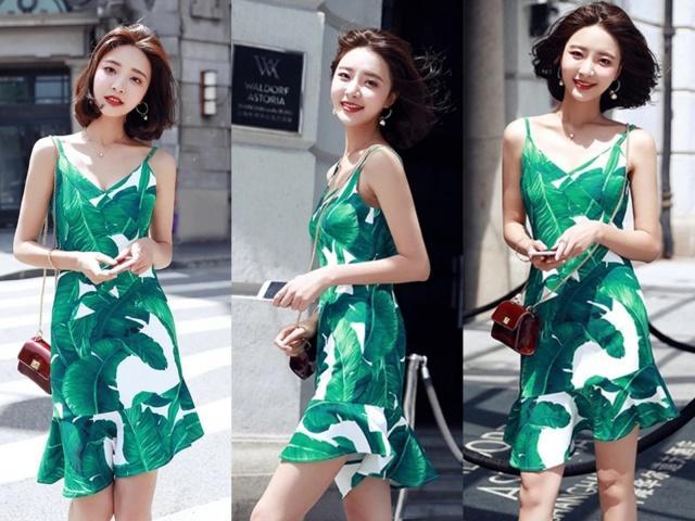 吊带印花连衣裙