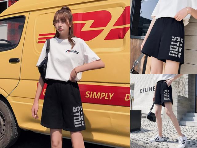 白色T恤 五分休闲裤