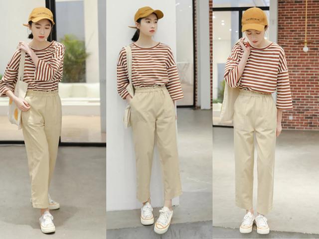条纹T恤 花苞休闲裤