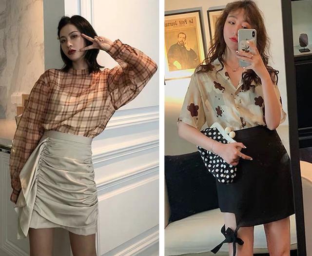 雪纺衬衫 绸缎半裙