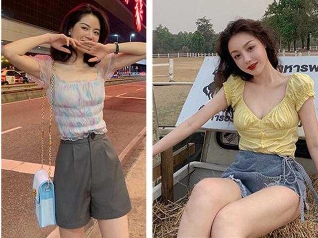 黄色短款上衣 不规则牛仔半裙