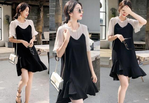 雪纺拼接连衣裙 夹趾凉鞋