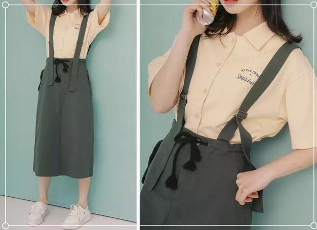 短袖衬衫 背带裙