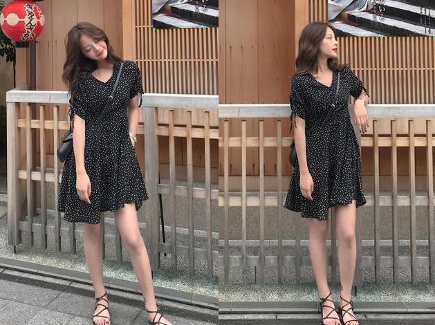 黑白波点连衣裙