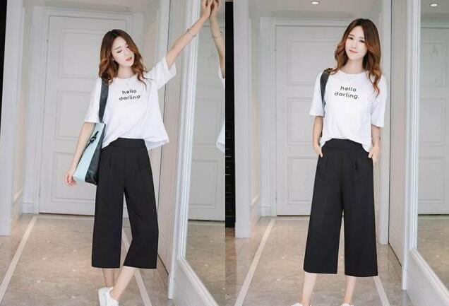 七分阔腿裤 T恤
