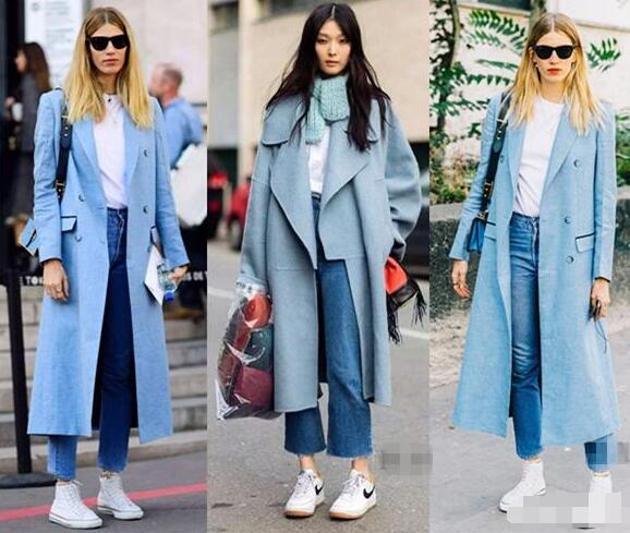 蓝色大衣 白色内搭