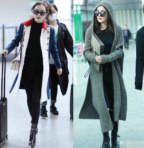 长款大衣 黑色铅笔裤 高领毛衣