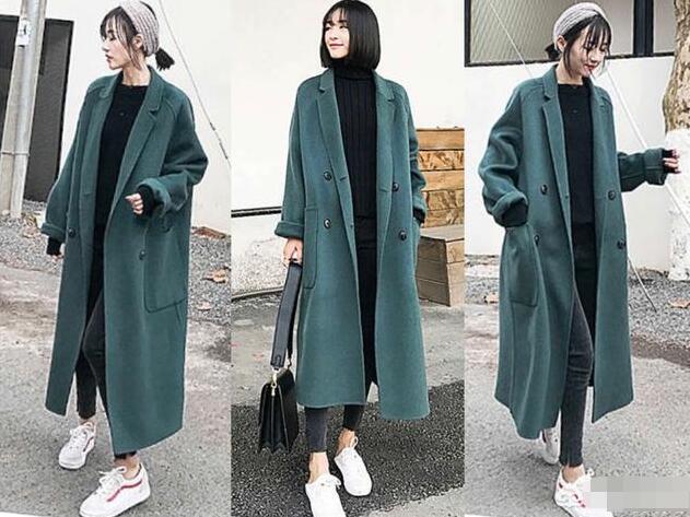 绿色长款大衣