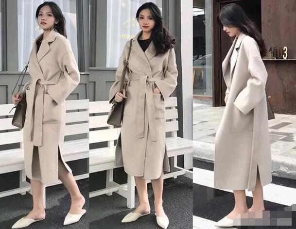 收腰版型的羊毛大衣 针织连衣裙