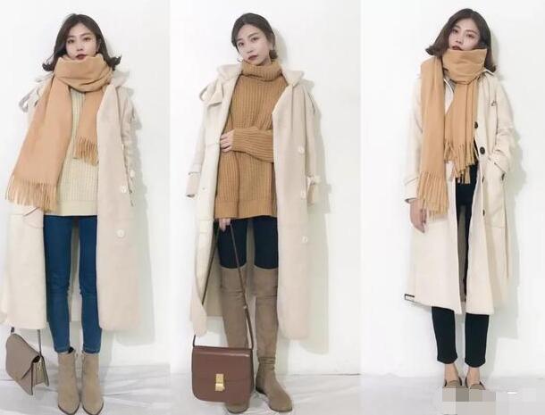 长款大衣内搭毛衣+铅笔裤