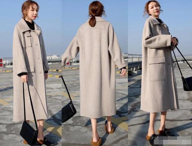 宽松的长款大衣 针织半裙 踝靴