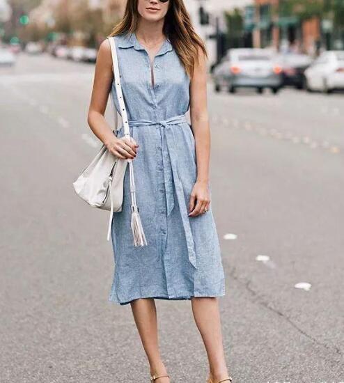 收腰衬衣连衣裙