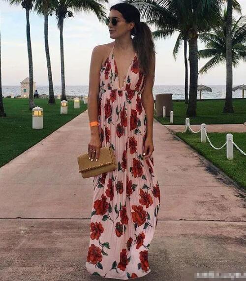 吊带深V连衣裙