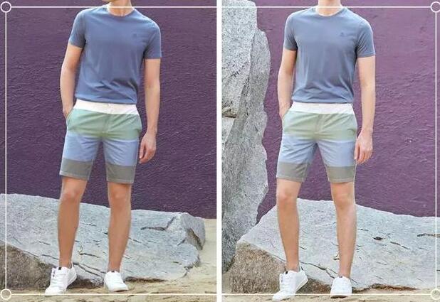 条纹五分裤 蓝色T恤