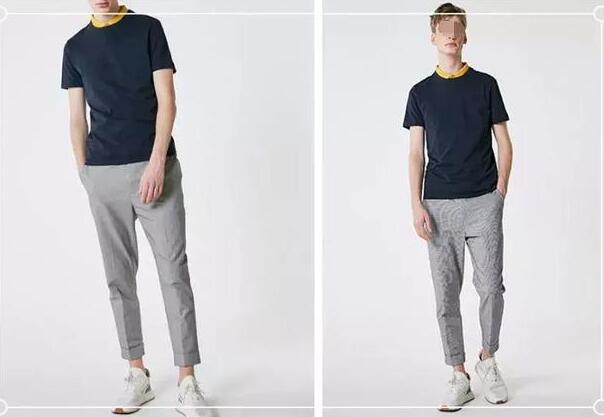 灰色休闲裤 黑色T恤